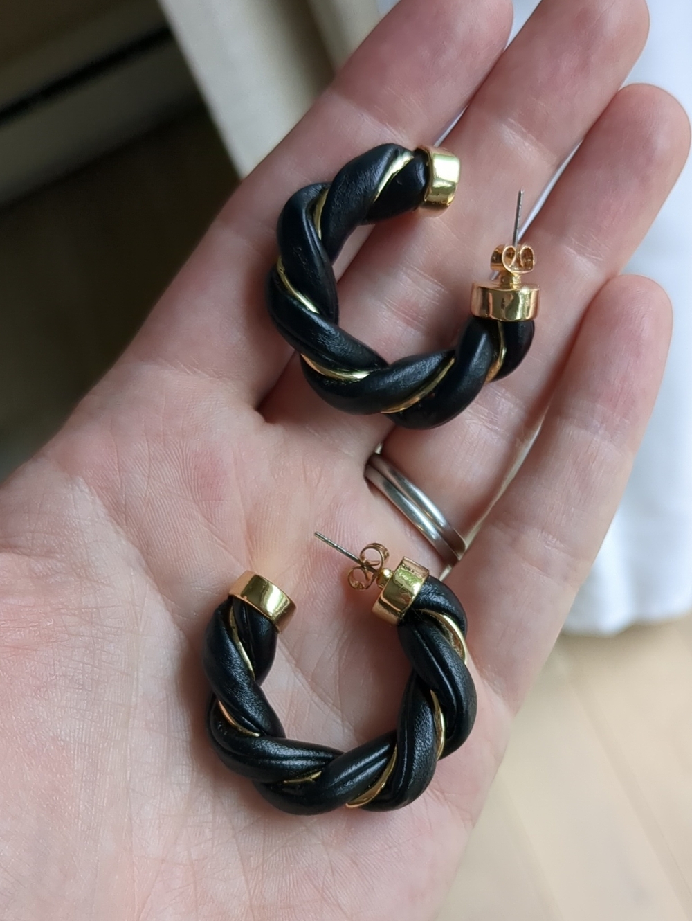 Black And Gold Tone Hoop Earrings